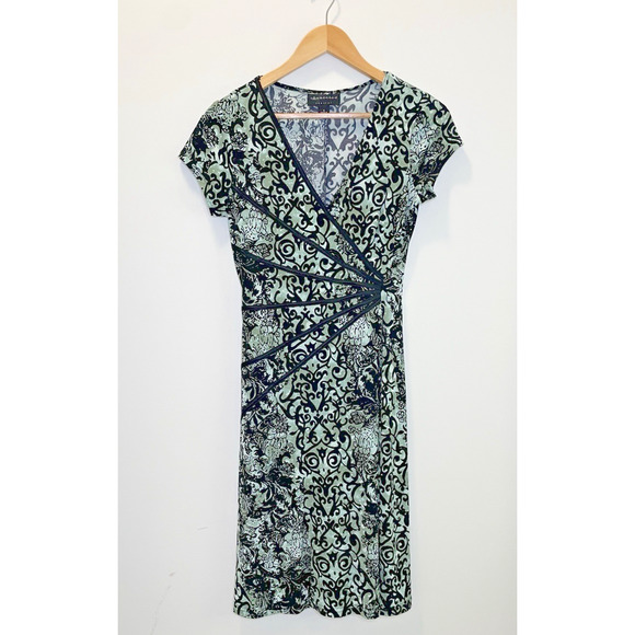 connected apparel Dresses & Skirts - Connected Apparel Paisley Y2K Midi Shift Dress Floral Green Black Women's Size 6